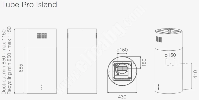 Аспиратори за островен монтаж Аспиратор Elica Tube Pro Island WH MAT 43